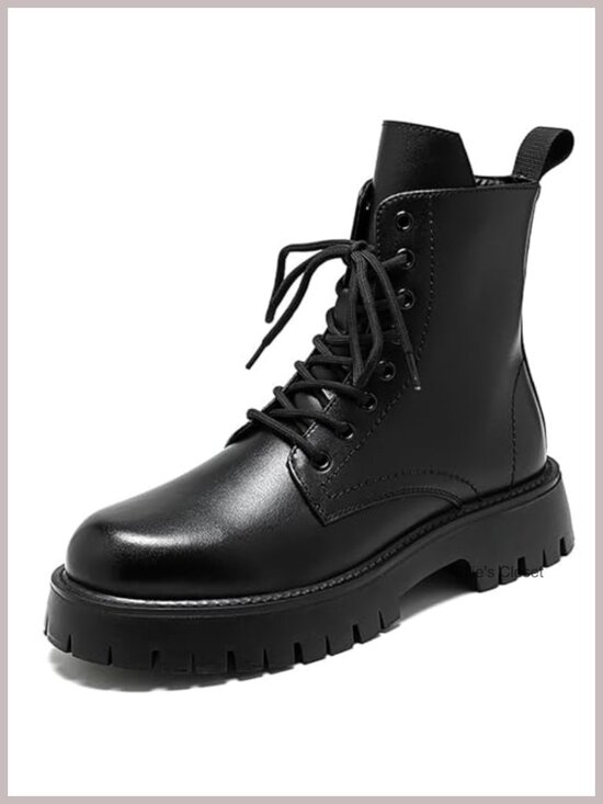 Patent Leather Platform Combat Boots Lace Up Side Zipper Chunky Lug Sole Men\'s main image 6